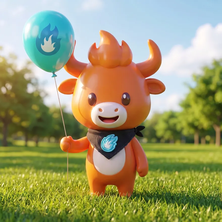 BULT holding a teal balloon in a park